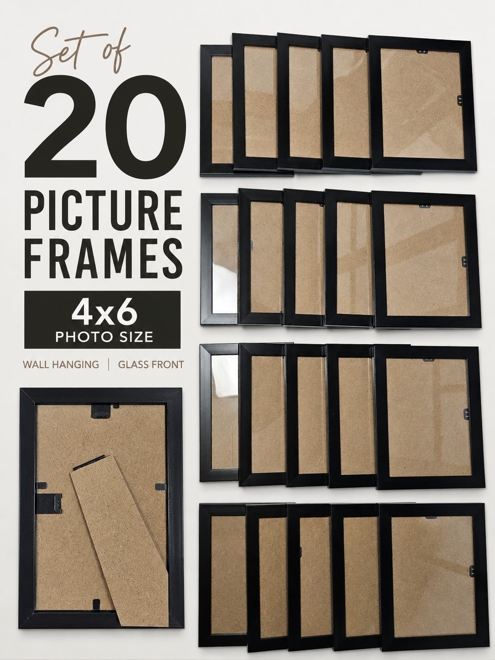 Lot of 20 Black 4x6 Picture Frames Gallery Wall Set